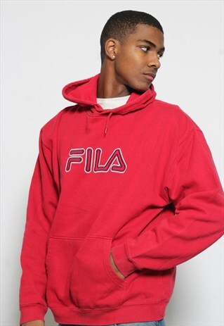 VINTAGE FILA BIG SPELL OUT LOGO HOODIE RED