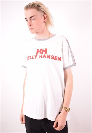 HELLY HANSEN MENS VINTAGE T-SHIRT TOP LARGE WHITE 90S