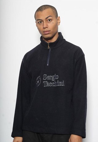 VINTAGE SERGIO TACCHINI SPELLOUT 1/4 ZIP FLEECE NAVY BLUE