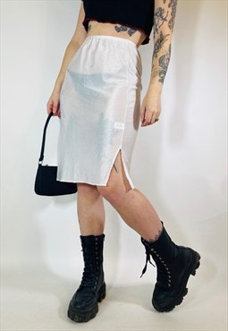 Vintage 90s 00s Y2K Satin Sheer White Midi Slip Skirt