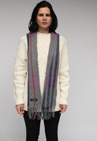 VINTAGE CASHMERE CHECKED SCARF GREY-AS42