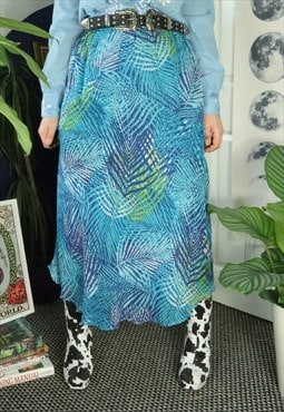 Vintage Y2K Blue Stripe Tropical Pattern Festival Maxi Skirt
