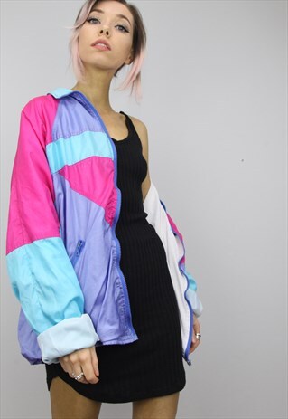 VINTAGE 80S/90S OVERSIZED COLOURFUL SHELL SUIT JACKET