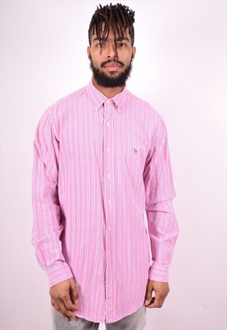 RALPH LAUREN MENS VINTAGE SHIRT LARGE PINK STRIPES 90'S