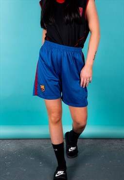 Vintage Barcalona Football Shorts Blue with Embroidery Logo