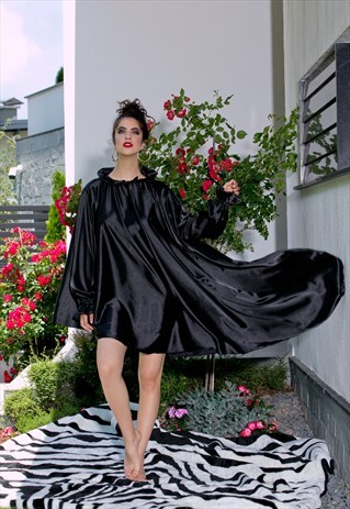 Satin Dress, Black Dress For Women, Asymmetrical Dress,Tunic