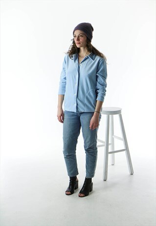 BLUE VELVET SHIRT / BUTTON UP LONG SLEEVE BLOUSE