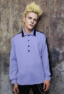 Long sleeve polo shirt textured button up mesh top in purple