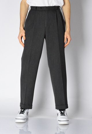 VINTAGE 90S DARK GREY MINIMALIST WOOL BLEND PANTS