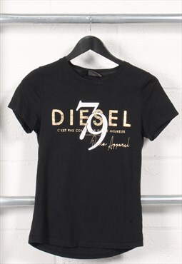 Vintage Diesel T-Shirt in Black Crewneck Logo Tee XS