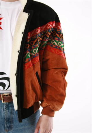 90S VINTAGE HAPPY LIFE AZTEC BOMBER SHEARLING JACKET 13853