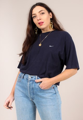 VINTAGE 90S NAVY BLUE NIKE T-SHIRT