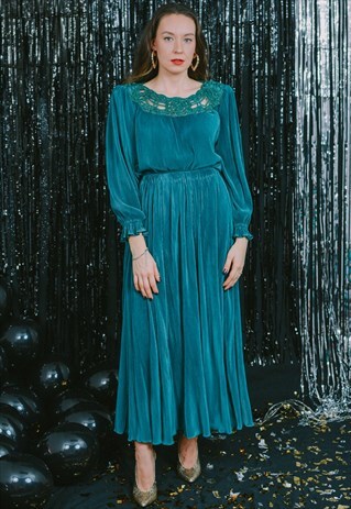ARCHA PARIS TWO PIECE SET VINTAGE 80'S GREEN EDWARDIAN LACE