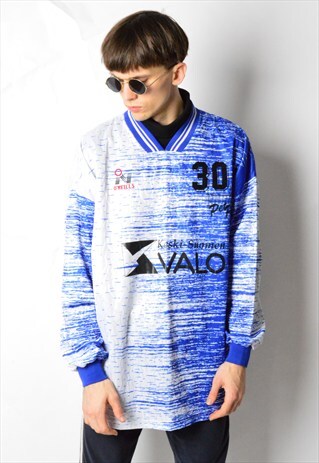 VINTAGE 90S BLUE AND WHITE VOLLEYBALL SPORTS JERSEY SHIRT