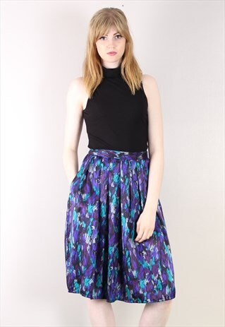 VINTAGE 80S PATTERNED PLEATED SATIN MIDI SKIRT
