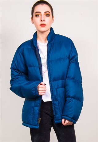 VINTAGE 90'S NAVY BLUE OVERSIZED THICK PUFFER COAT JACKET