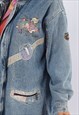 VINTAGE 90'S DENIM JACKET EMBROIDERY LINED UK 12 M (CFG)