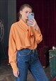 ORANGE PUSSY BOW BLOUSE, OVERSIZED BOW TIE COLLAR BLOUSE