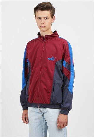 VINTAGE BURGUNDY BLUE PUMA ZIP TRACK JACKET