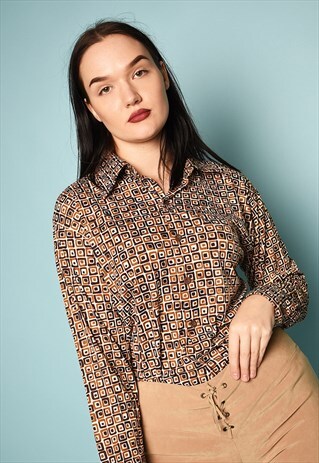 90'S RETRO CHECKED PRINT MONOCHROME SHIRT TOP