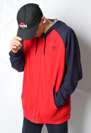 RED AND NAVY BLUE ADIDAS ORIGINALS HOODIE JACKET