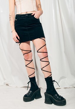 Reworked Vintage Skirt Y2K Thigh Strap Cord Mini