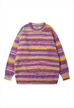 Striped sweater fluffy jumper woolen rainbow pullover pink