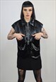 SHINY SLEEVELESS JACKET RUBBER FEEL UTILITY GILET GRUNGE TOP