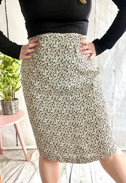Vintage Daisy Printed Floral Plus Size 80's Midi Skirt