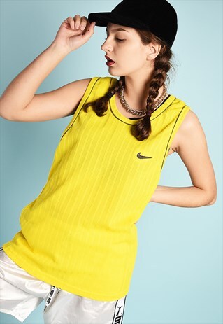 90'S RETRO NIKE JERSEY YELLOW MESH ATHLEISURE T-SHIRT TOP