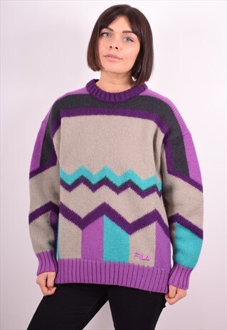 FILA WOMENS VINTAGE JUMPER SWEATER MEDIUM MULTI 90S