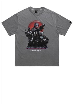 Robocop t-shirt grunge robot tee retro movie top in grey
