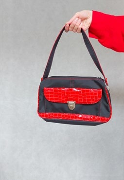 Vintage Red and Black Baguette Bag, Retro Rachel Bag y2k