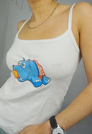 ADORABLE 90S Y2K 00S VEST TOP HIPPO VINTAGE FUNKY