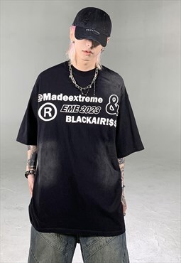 Black Washed Graphic Oversized Cotton T shirt tee