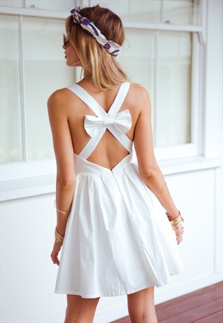 WHITE BACK CUT OUT BOW DRESS