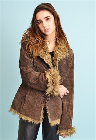 90'S RETRO FAUX FUR SHEARLING & REAL SUEDE SHERPA JACKET