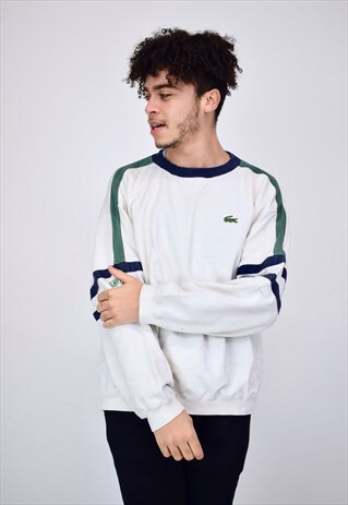 VINTAGE 90'S WHITE GREEN & BLUE LACOSTE SWEATSHIRT