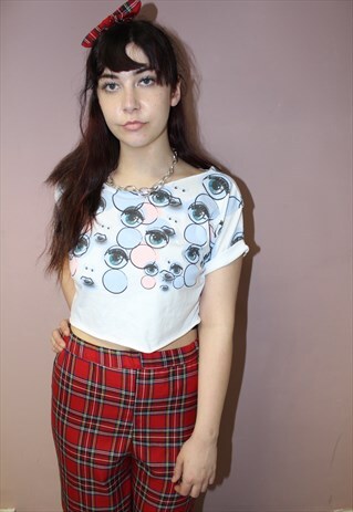 WHITE PRETTY EYE BALL ABSTRACT PUNK GRUNGE FESTIVAL TEE