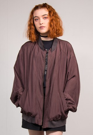 90'S VINTAGE DEEP PURPLE SILK STYLE BOMBER JACKET