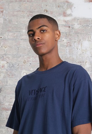 VINTAGE RARE VERSACE JEANS COUTURE BIG LOGO T-SHIRT NAVY