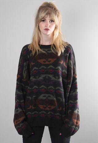 VINTAGE 80S PATTERNED OVERSIZE BAGGY JUMPER