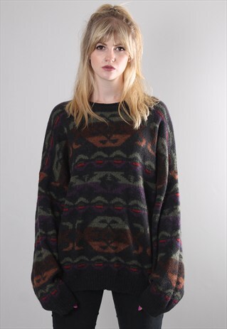 Vintage 80s Patterned Oversize Baggy Jumper | Style of the Salvaged ...