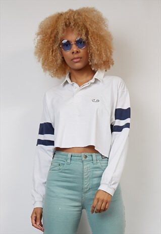 VINTAGE 90'S CHAMPION REWORKED WHITE CROP POLO TOP