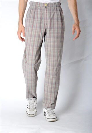 VINTAGE 80S UNISEX GREY CHECK PANTS