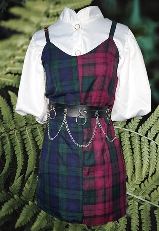 90S GRUNGE SLIP DRESS WITH CONTRAST TARTAN CHECK PANELS