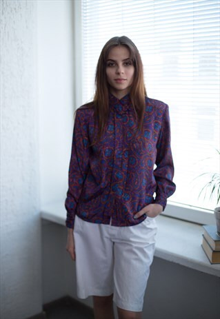 VINTAGE 80'S MULTI COLOUR PATTERNED BUTTON UP BLOUSE