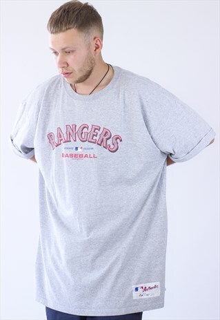 2003 VINTAGE MENS MAJESTIC RANGERS MLB BIG LOGO T-SHIRT