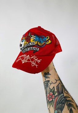 Vintage 00s Y2K Grunge Punky Fish Baseball Hat Cap 