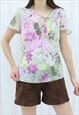 90s Vintage Multicoloured Floral Blouse Top (Size M)